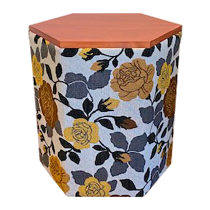 Yellow Flower Pattern Ottoman with Wood Top